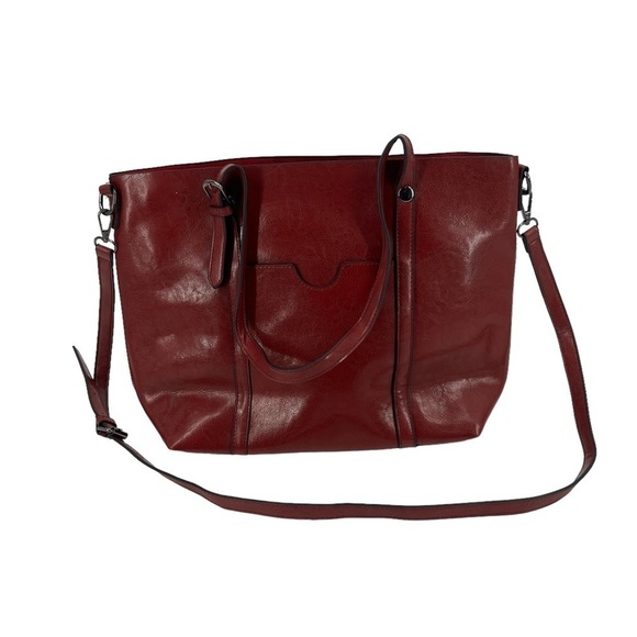 Red Leather Adjustable Strap Shoulder Hand Bag Purse - Picture 1 of 8